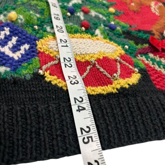 Vintage Red Christmas Sweater With Beads Tree Rocking Horse Wreath - Size Large - Picture 6 of 7